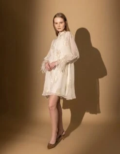 White Silk Georgette Hand Embellished Dress -ZAZU Clothing Shop shaw3025