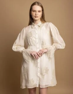 White Silk Georgette Hand Embellished Dress -ZAZU Clothing Shop shaw302b