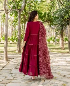 Maroon Tiered Hand Embroidered Dress With Dupatta 7 Maroon Tiered Hand Embroidered Dress With Dupatta -ZAZU Clothing Shop skd70847b