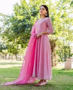 Blush Pink Embroidered Dress With Dupatta