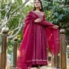 Maroon Hand Embroidered Dress With Mukaish Dupatta -ZAZU Clothing Shop skd708631
