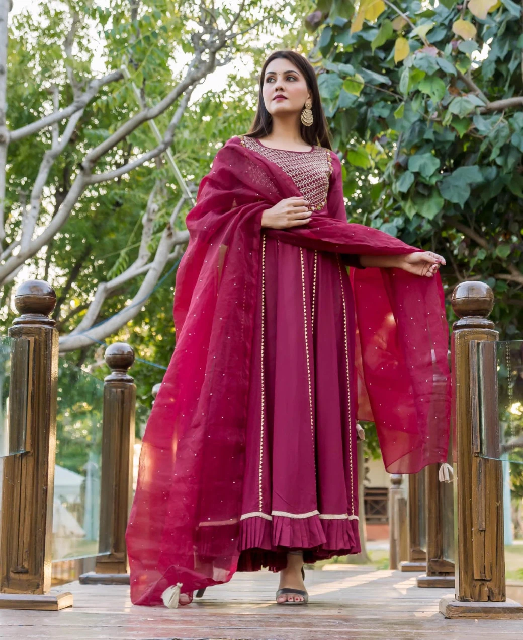 Maroon Hand Embroidered Dress With Mukaish Dupatta 3 Maroon Hand Embroidered Dress With Mukaish Dupatta