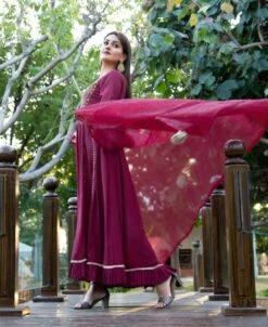 Maroon Hand Embroidered Dress With Mukaish Dupatta 9 Maroon Hand Embroidered Dress With Mukaish Dupatta -ZAZU Clothing Shop skd708633