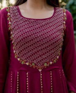 Maroon Hand Embroidered Dress With Mukaish Dupatta 11 Maroon Hand Embroidered Dress With Mukaish Dupatta -ZAZU Clothing Shop skd70863b