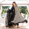 Grey And Black Hand Block Printed Tiered Dress With Dupatta -ZAZU Clothing Shop skd70883 1