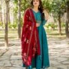 Teal And Maroon Hand Embroidered Dress With Dupatta -ZAZU Clothing Shop skd708861