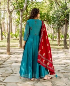 Teal And Maroon Hand Embroidered Dress With Dupatta -ZAZU Clothing Shop skd70886b