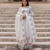 White Butta Printed Tiered Dress With Dupatta -ZAZU Clothing Shop skd709051