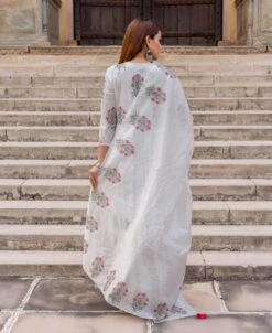 White Butta Printed Tiered Dress With Dupatta -ZAZU Clothing Shop skd709053