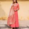 Peach Tiered Dress With Block Printed Dupatta 1 Peach Tiered Dress With Block Printed Dupatta -ZAZU Clothing Shop skd709351