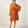 Orange Georgette Dress -ZAZU Clothing Shop skuinrbg230061