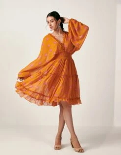 Orange Georgette Dress -ZAZU Clothing Shop skuinrbg230062