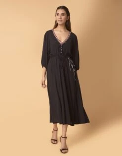 Black V Neck Dress -ZAZU Clothing Shop sm0013