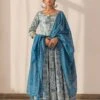Blue Floral Printed Anarkali Dress With Dupatta -ZAZU Clothing Shop smc2230blu1