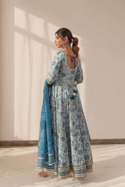 Blue Floral Printed Anarkali Dress With Dupatta -ZAZU Clothing Shop smc2230blu3