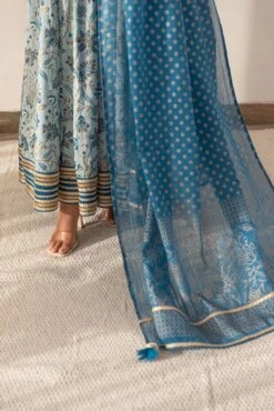 Blue Floral Printed Anarkali Dress With Dupatta -ZAZU Clothing Shop smc2230blu4