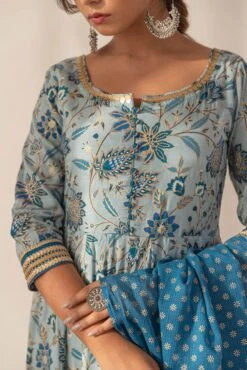 Blue Floral Printed Anarkali Dress With Dupatta -ZAZU Clothing Shop smc2230blub