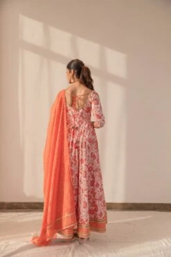 Orange Floral Printed Anarkali Dress With Dupatta -ZAZU Clothing Shop smc2230org5