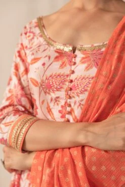 Orange Floral Printed Anarkali Dress With Dupatta -ZAZU Clothing Shop smc2230org6