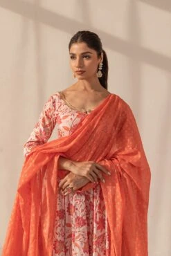 Orange Floral Printed Anarkali Dress With Dupatta -ZAZU Clothing Shop smc2230orgb
