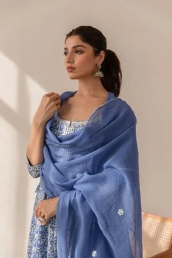 Blue Color Printed Anarkali Dress With Dupatta -ZAZU Clothing Shop smc2233blu5