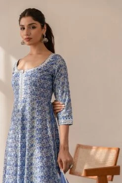 Blue Color Printed Anarkali Dress With Dupatta -ZAZU Clothing Shop smc2233blub