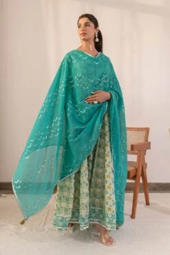 Sea Green Printed Anarkali Dress With Dupatta -ZAZU Clothing Shop smc2234grn3