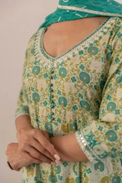 Sea Green Printed Anarkali Dress With Dupatta -ZAZU Clothing Shop smc2234grn6
