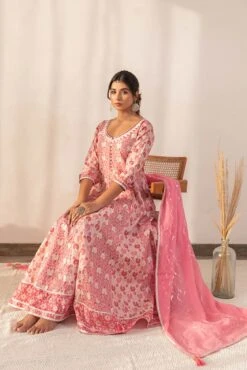 Pink Printed Anarkali Dress With Dupatta -ZAZU Clothing Shop smc2234pnk2