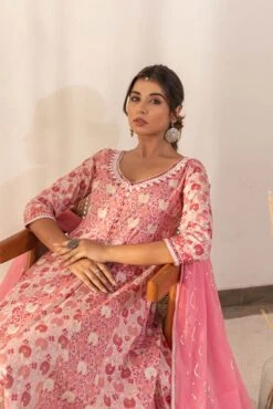 Pink Printed Anarkali Dress With Dupatta -ZAZU Clothing Shop smc2234pnkb