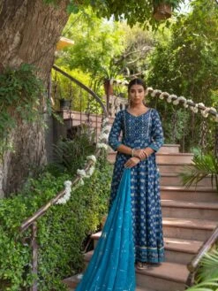 Sapphire Blue Lotus Dress Set -ZAZU Clothing Shop smc2268blu2