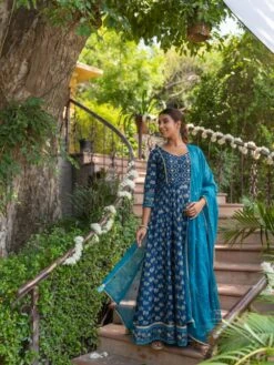 Sapphire Blue Lotus Dress Set -ZAZU Clothing Shop smc2268blu3