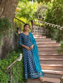 Sapphire Blue Lotus Dress Set -ZAZU Clothing Shop smc2268blu4