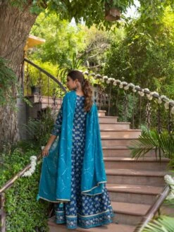 Sapphire Blue Lotus Dress Set -ZAZU Clothing Shop smc2268blu5