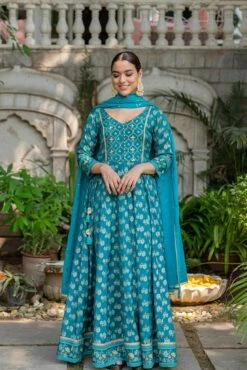 Sapphire Teal Lotus Dress Set -ZAZU Clothing Shop smc2268grn3