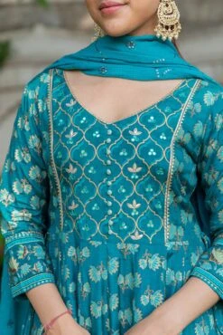 Sapphire Teal Lotus Dress Set -ZAZU Clothing Shop smc2268grn4
