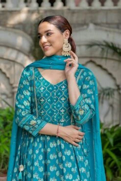 Sapphire Teal Lotus Dress Set -ZAZU Clothing Shop smc2268grnb