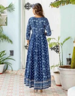 Indigo Floral Flared Dress With Organza Dupatta (2Pc) 14 Indigo Floral Flared Dress With Organza Dupatta (2Pc) -ZAZU Clothing Shop smc2340blu6