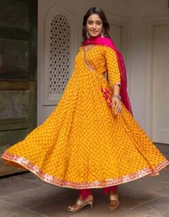 Fresh Lime And Turquoise Eye Printed Tiered Dress With Palazzo And Organza Dupatta -ZAZU Clothing Shop smc2404ylw3