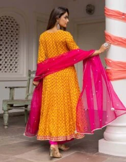 Fresh Lime And Turquoise Eye Printed Tiered Dress With Palazzo And Organza Dupatta -ZAZU Clothing Shop smc2404ylw4