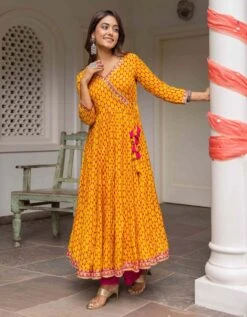 Fresh Lime And Turquoise Eye Printed Tiered Dress With Palazzo And Organza Dupatta -ZAZU Clothing Shop smc2404ylw6