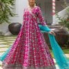 Patola Pink Anarkali Long Dress With Organza Dupatta -ZAZU Clothing Shop smc2407pnk1