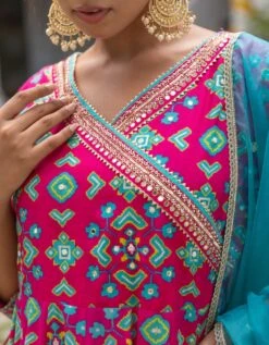 Patola Pink Anarkali Long Dress With Organza Dupatta -ZAZU Clothing Shop smc2407pnk5