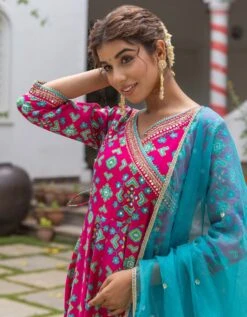 Patola Pink Anarkali Long Dress With Organza Dupatta -ZAZU Clothing Shop smc2407pnkb