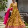 Patola Yellow Anarkali Long Dress With Organza Dupatta -ZAZU Clothing Shop smc2407ylw1