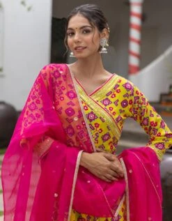 Patola Yellow Anarkali Long Dress With Organza Dupatta -ZAZU Clothing Shop smc2407ylwb