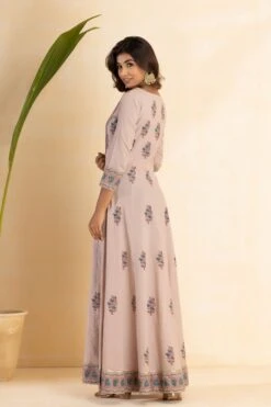 Peach Hand Block Printed Long Dress With Printed Floral Dupatta -ZAZU Clothing Shop smc347pch4