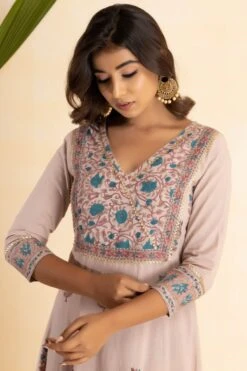 Peach Hand Block Printed Long Dress With Printed Floral Dupatta -ZAZU Clothing Shop smc347pchb