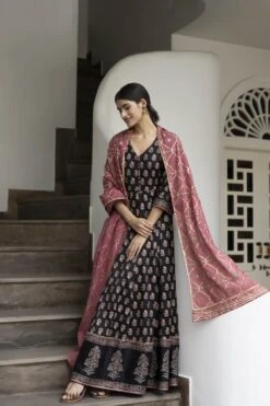 Kusha Anarkali Dress Dupatta Set -ZAZU Clothing Shop smc348blk2