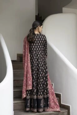 Kusha Anarkali Dress Dupatta Set -ZAZU Clothing Shop smc348blk4
